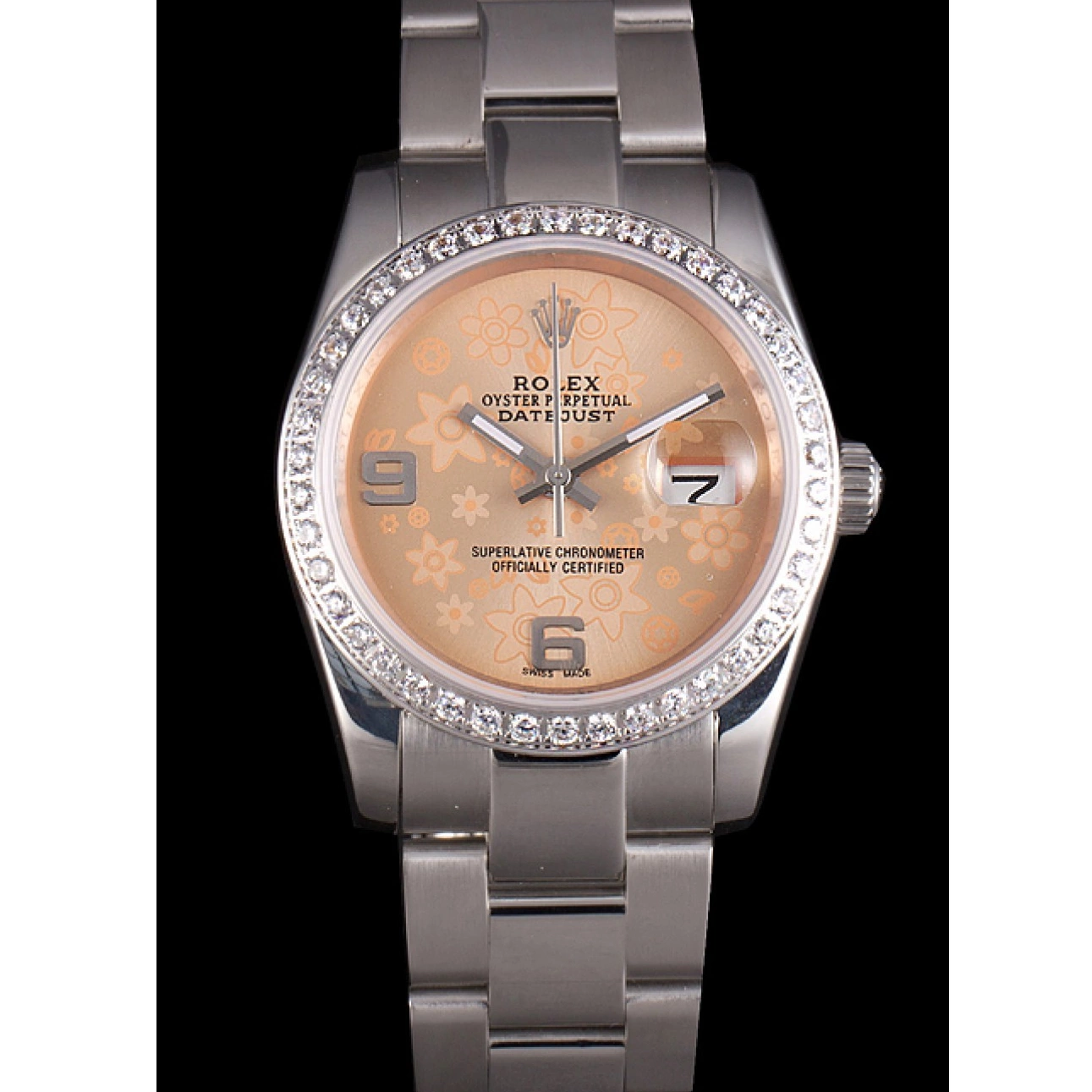 Good copy rolex watches Stainless Dial Orange Steel Rolex Diamond Polished Datejust Plated Flowers 0704